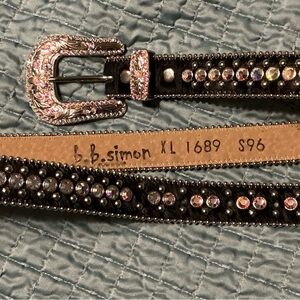 B.B. Simon Black and Silver Crystal Belt